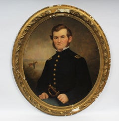 Antique American School Realist Portrait Civil War Ere Army General Oil Painting
