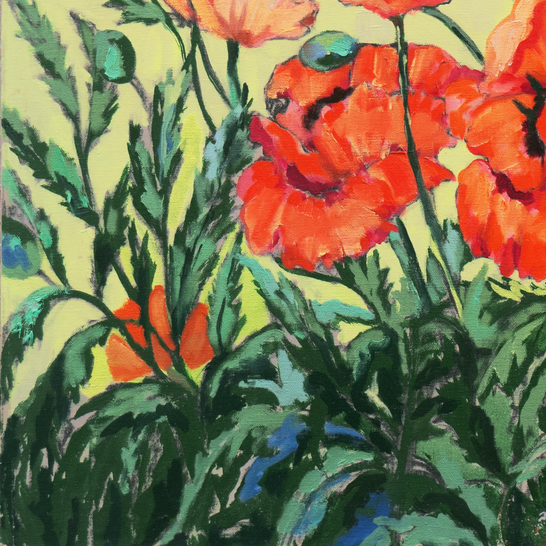 'Red Poppies', Woman Artist, New York Art Students League, Metropolitan Opera - Beige Still-Life Painting by Alice Delmar-Oberth