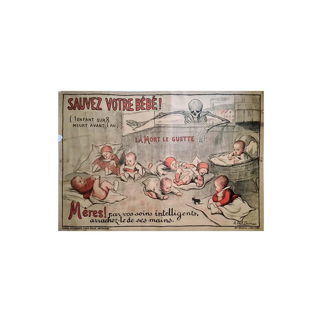 Alice Dick Dumas' 1918 original poster - Sauvez Votre Bébé ! La Mort Le Guette For Sale 2