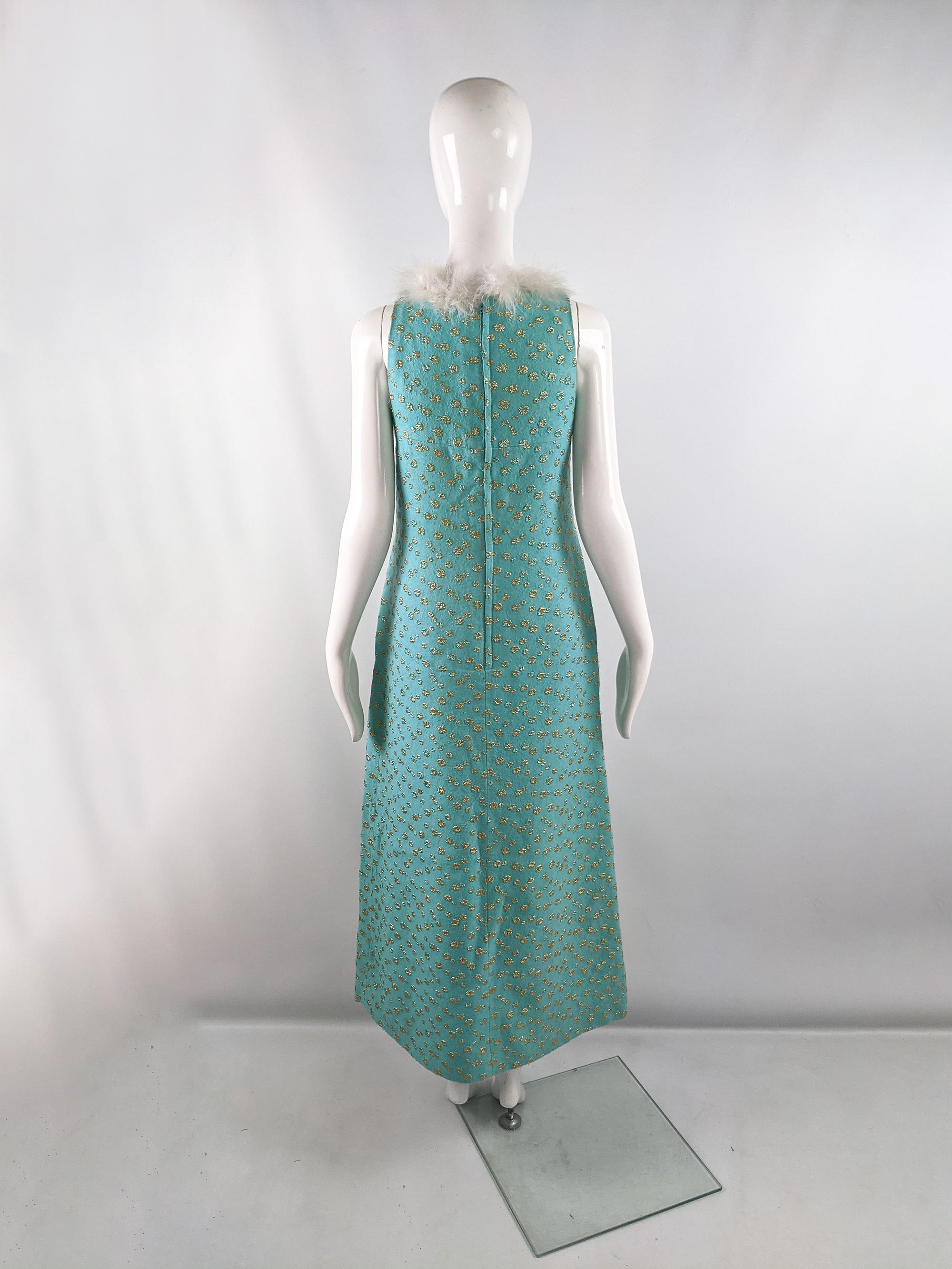 Alice Edwards Vintage Turquoise & Gold Brocade Evening Party Column Dress 1960s In Good Condition In Doncaster, South Yorkshire