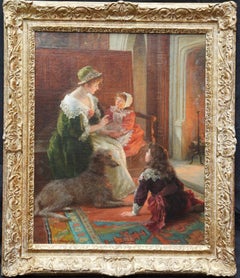 The Goblin Story - British Edwardian exhib art figurative interior oil painting