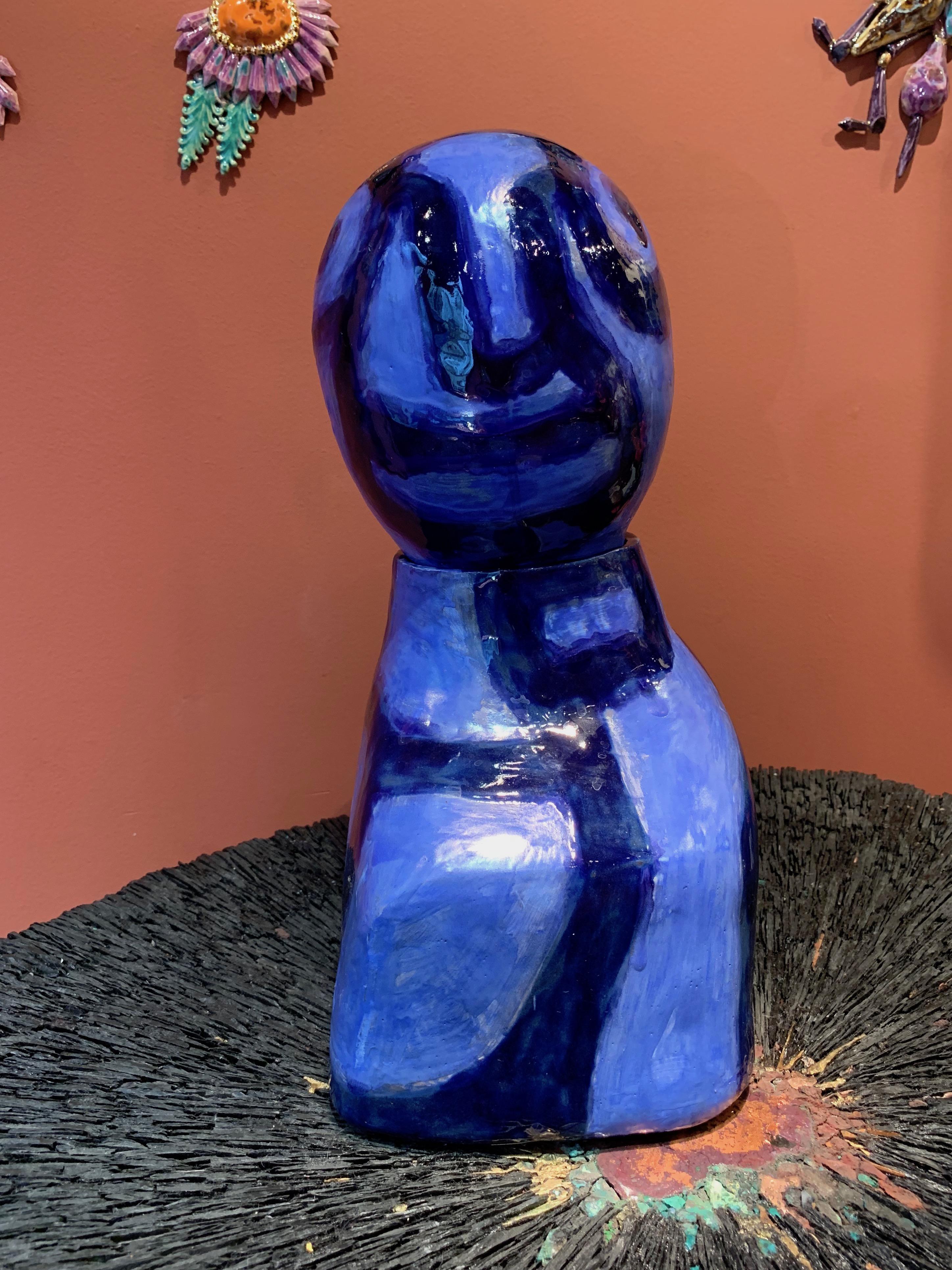 Alice Gavalet, Paris, 21st Century, Unique Blue Ceramic Bust Pot 4