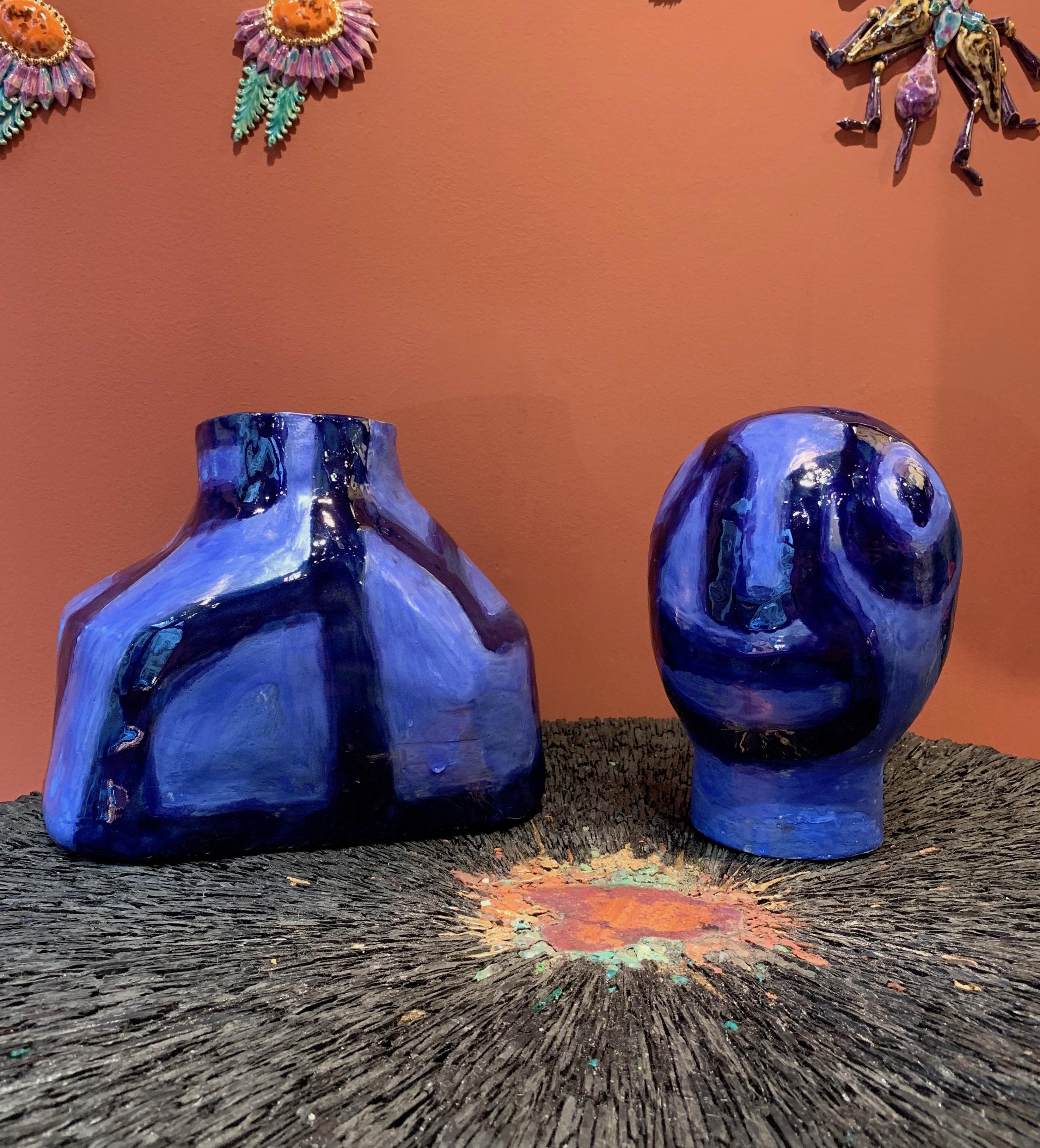 Alice Gavalet, Paris, 21st Century, Unique Blue Ceramic Bust Pot 5
