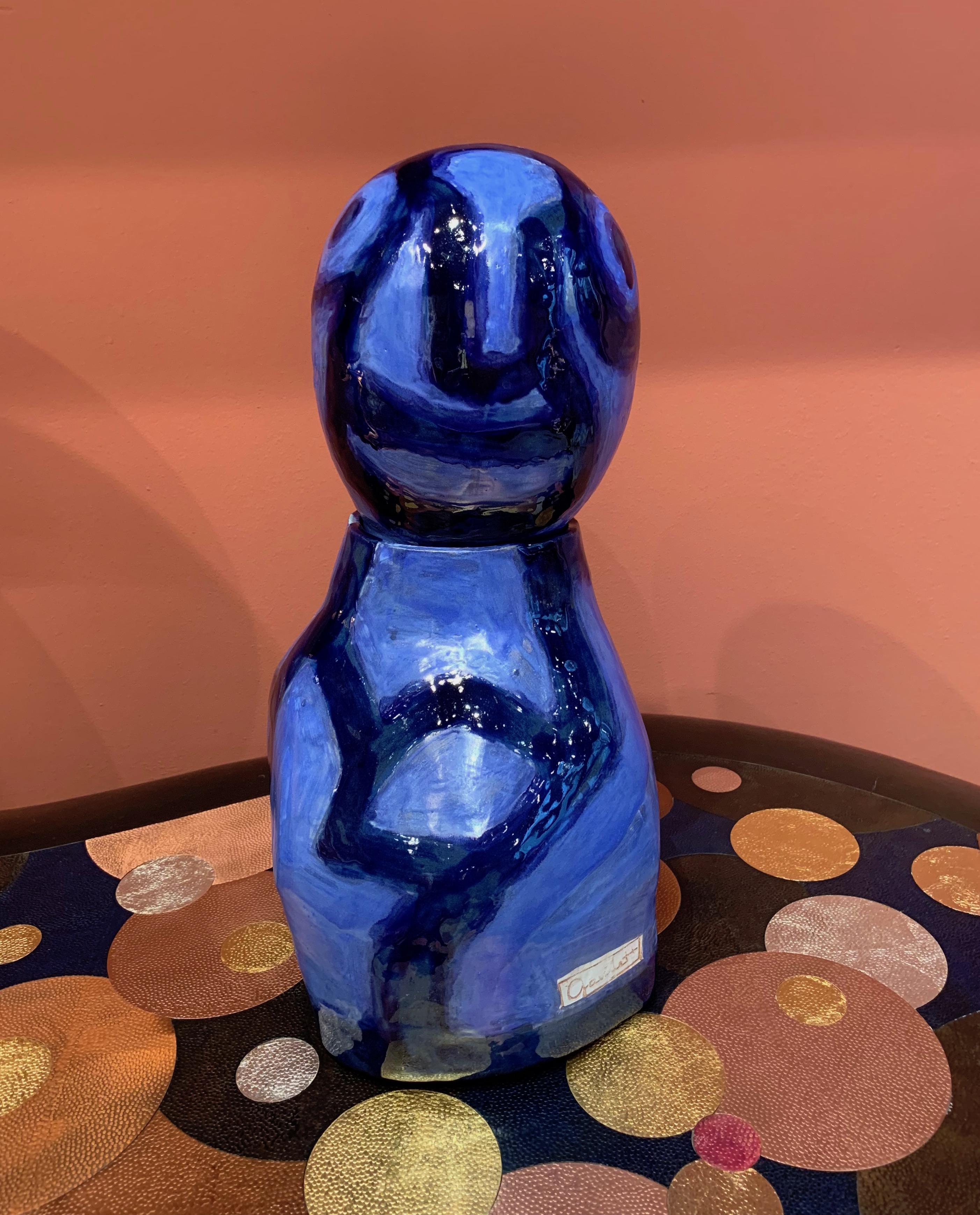Alice Gavalet, Paris, 21st Century, Unique Blue Ceramic Bust Pot 6
