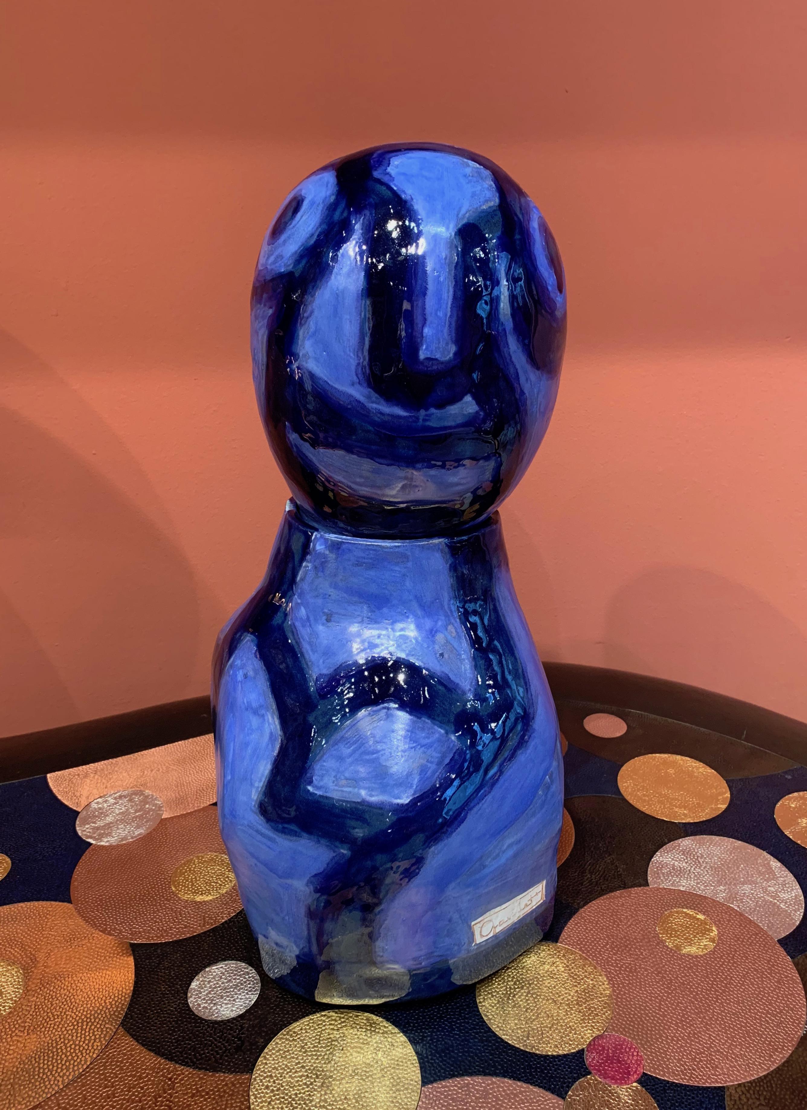 Alice Gavalet, Paris, 21st Century, Unique Blue Ceramic Bust Pot 7