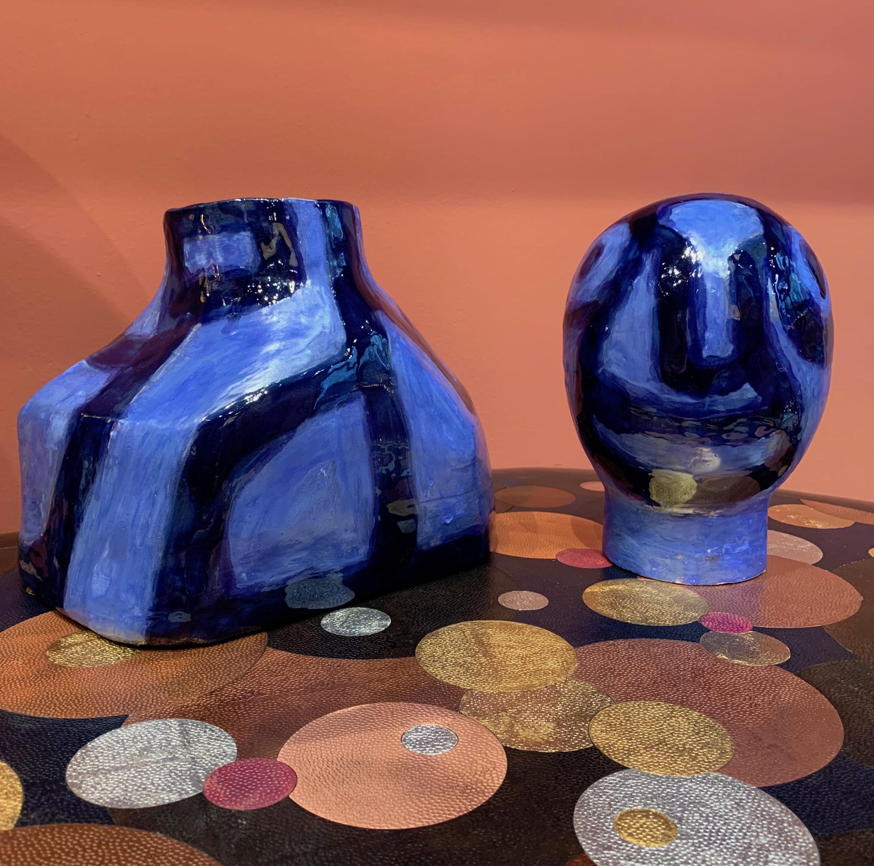 Alice Gavalet, Paris, 21st Century, Unique Blue Ceramic Bust Pot 8