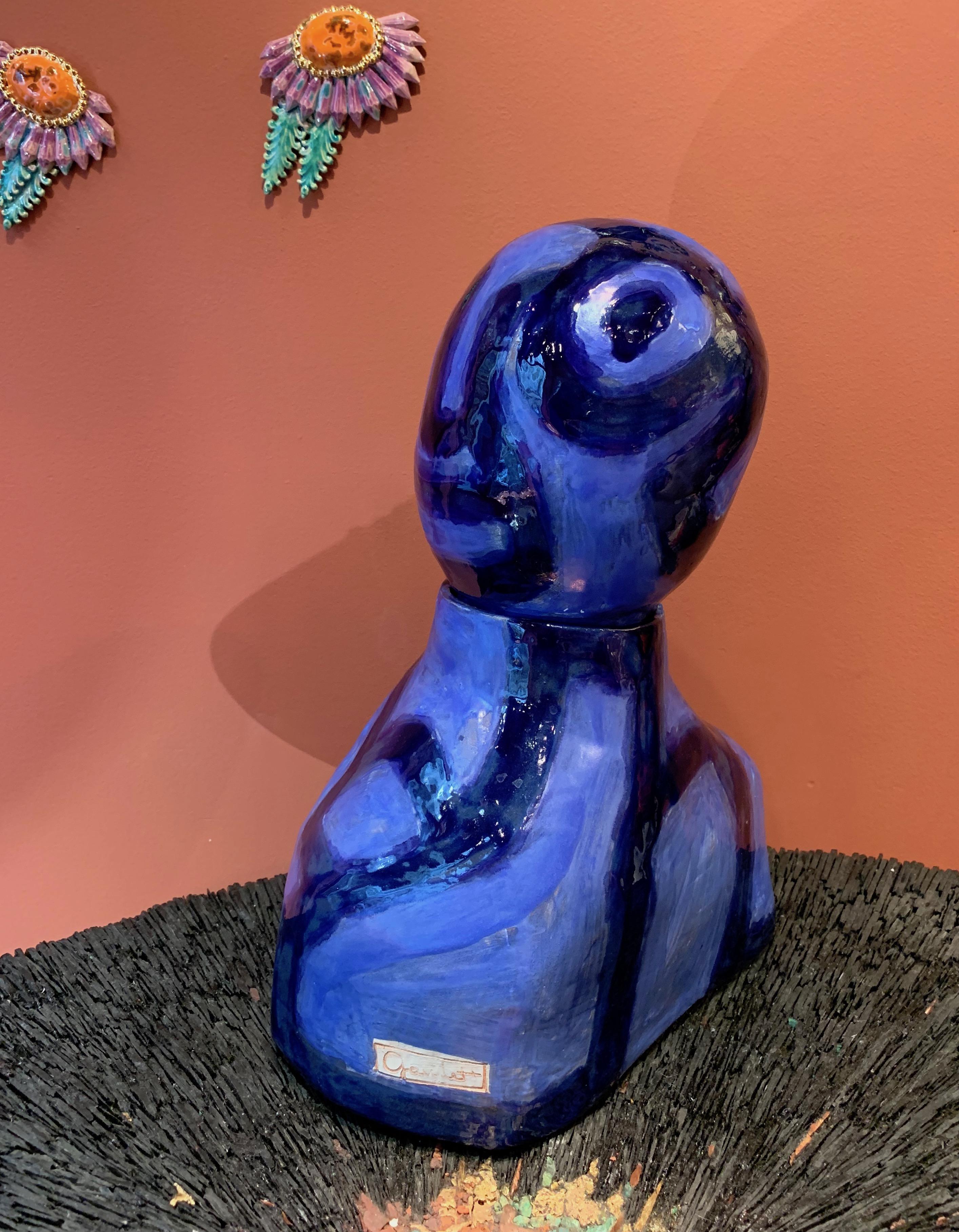 Alice Gavalet, Paris, 21st Century, Unique Blue Ceramic Bust Pot 9