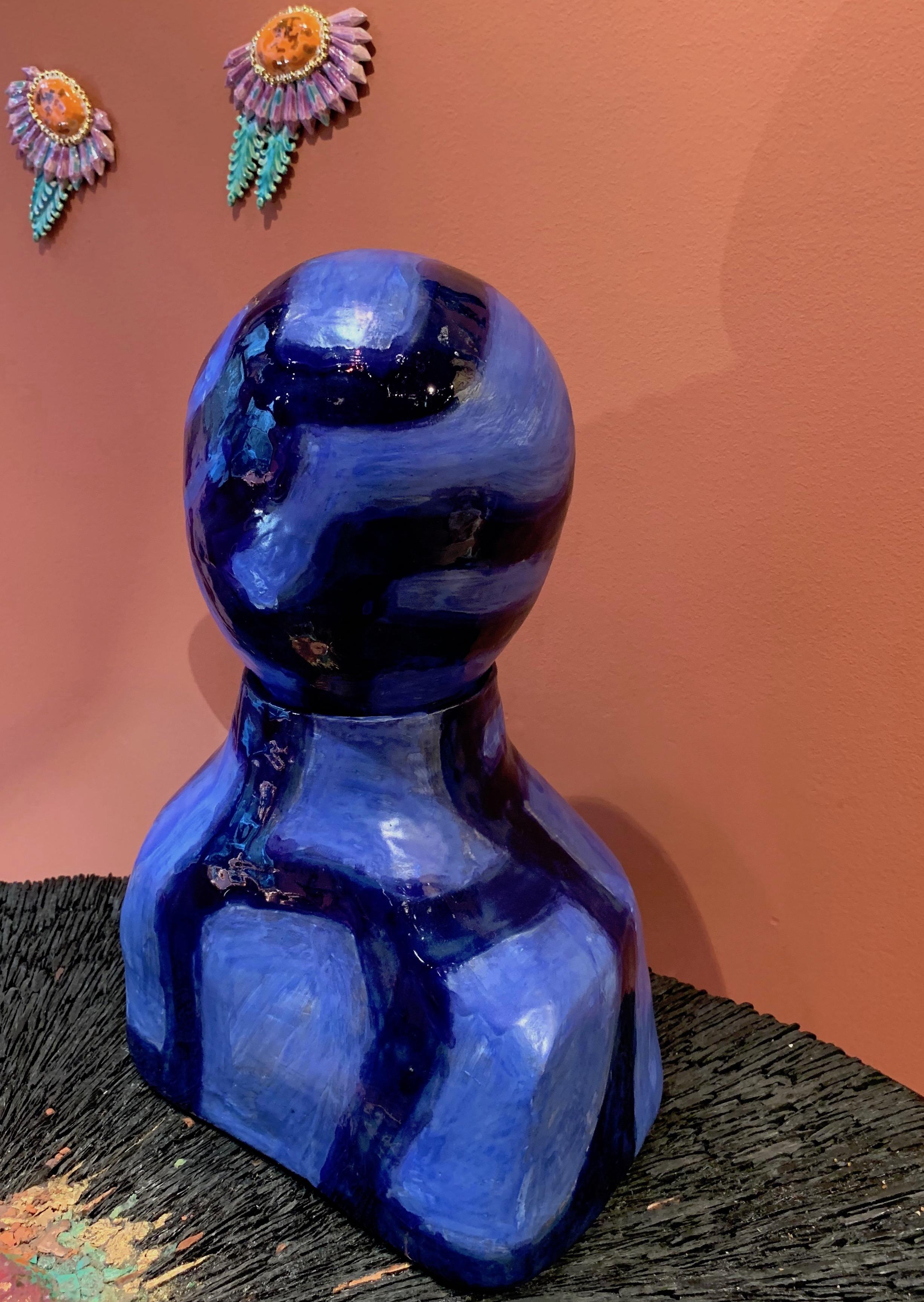 Alice Gavalet, Paris, 21st Century, Unique Blue Ceramic Bust Pot 10