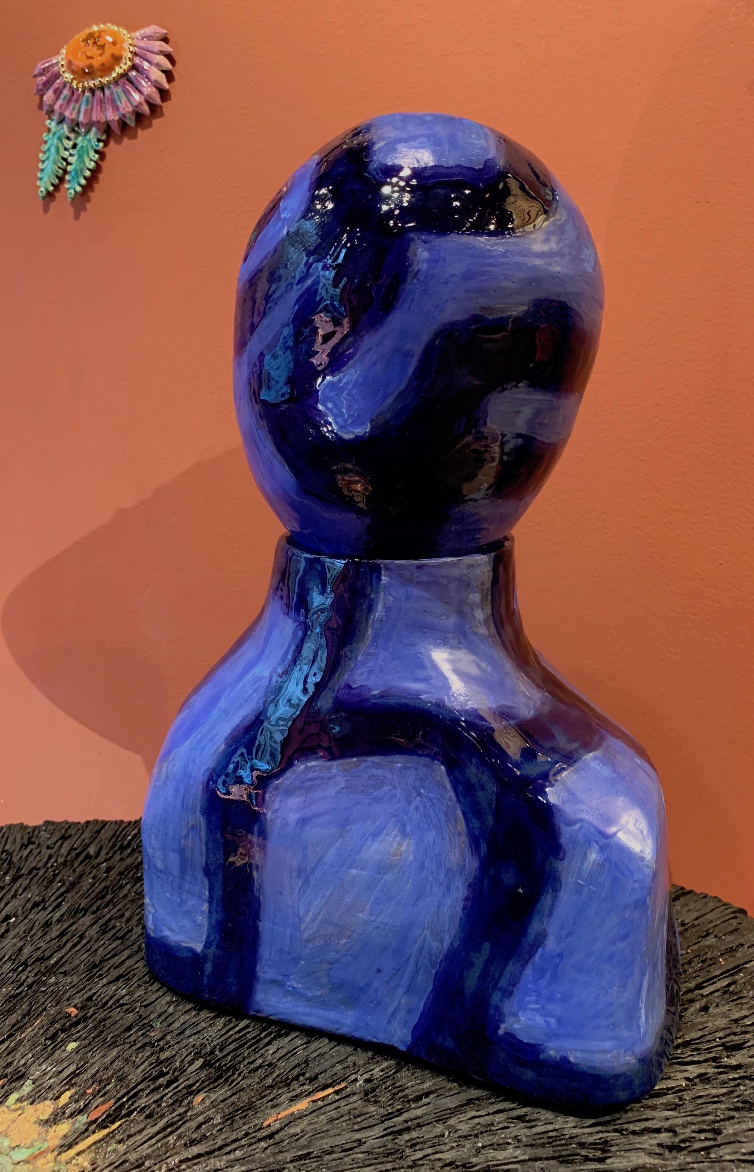 Alice Gavalet, Paris, 21st Century, Unique Blue Ceramic Bust Pot 11