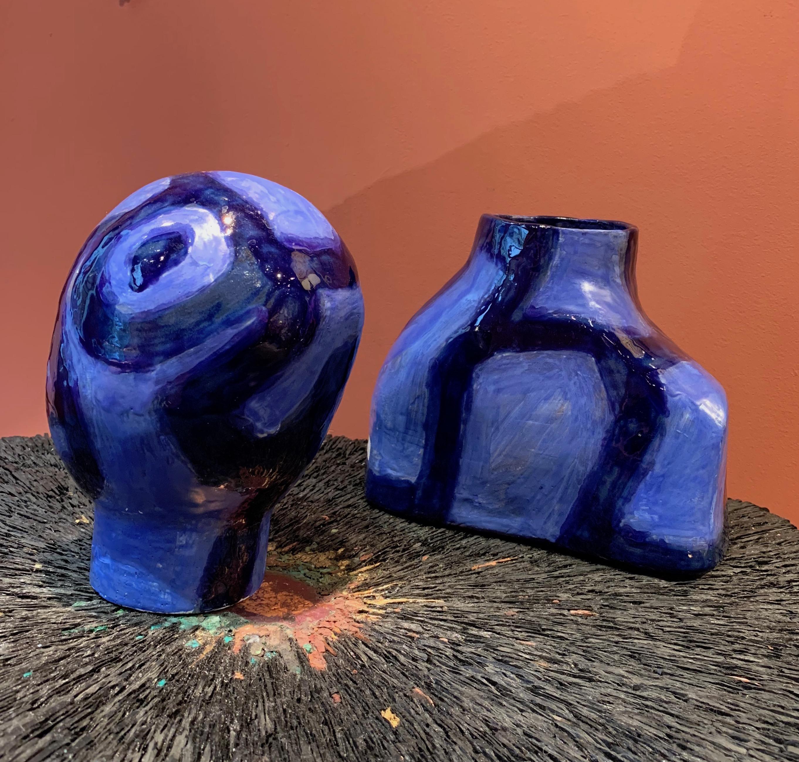 Alice Gavalet, Paris, 21st Century, Unique Blue Ceramic Bust Pot 12