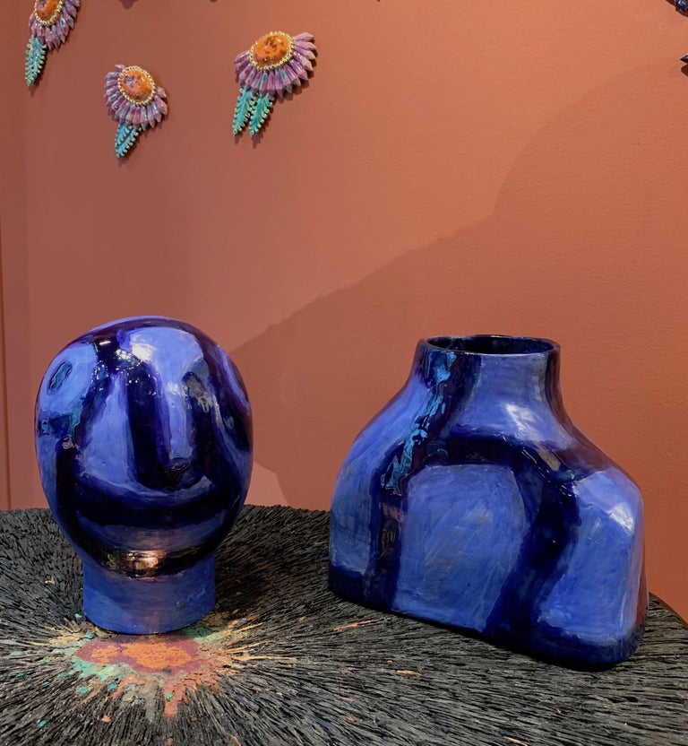 Alice Gavalet, Paris, 21st Century, Unique Blue Ceramic Bust Pot For Sale  at 1stDibs