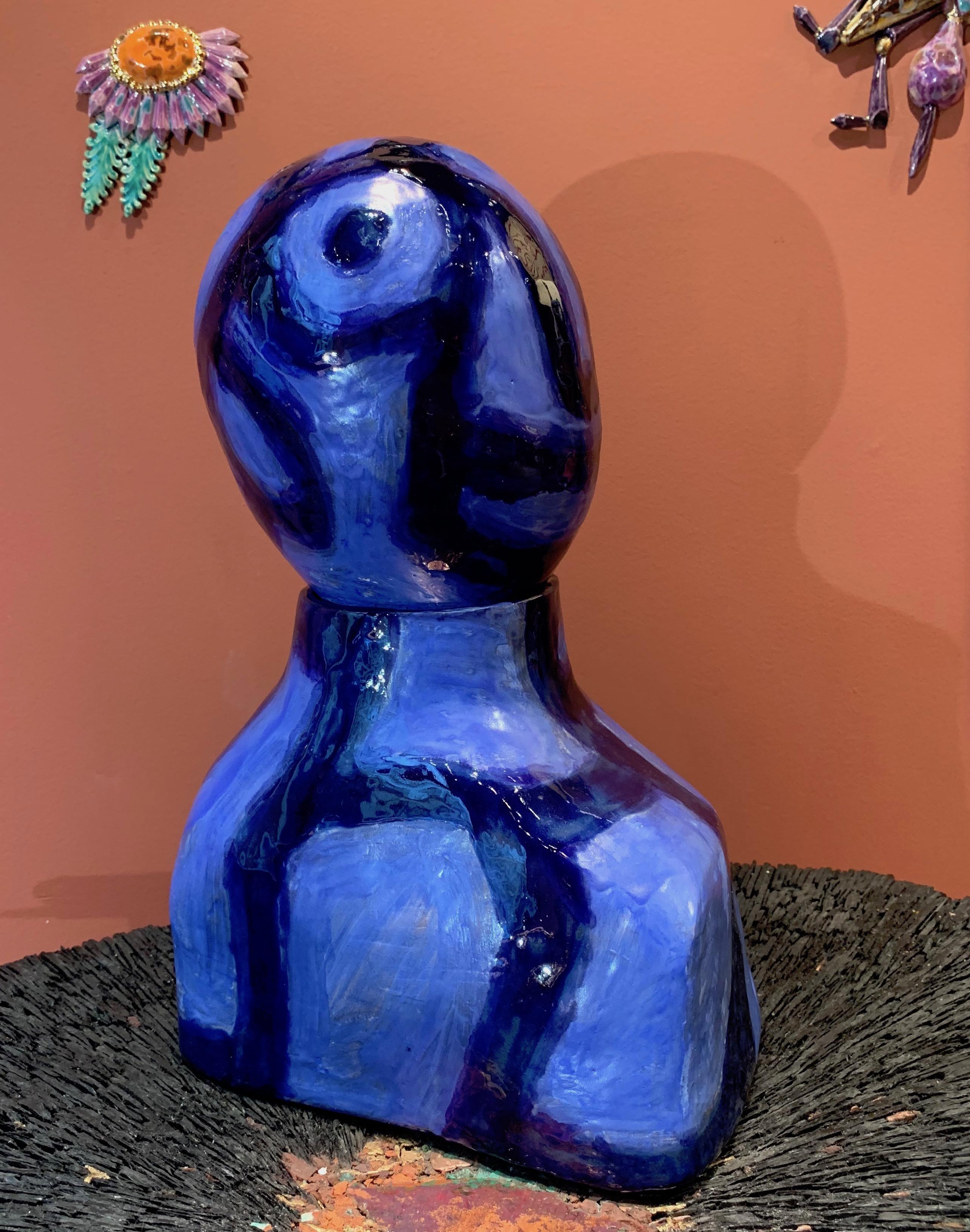 Alice Gavalet, Paris, 21st Century, Unique Blue Ceramic Bust Pot 1