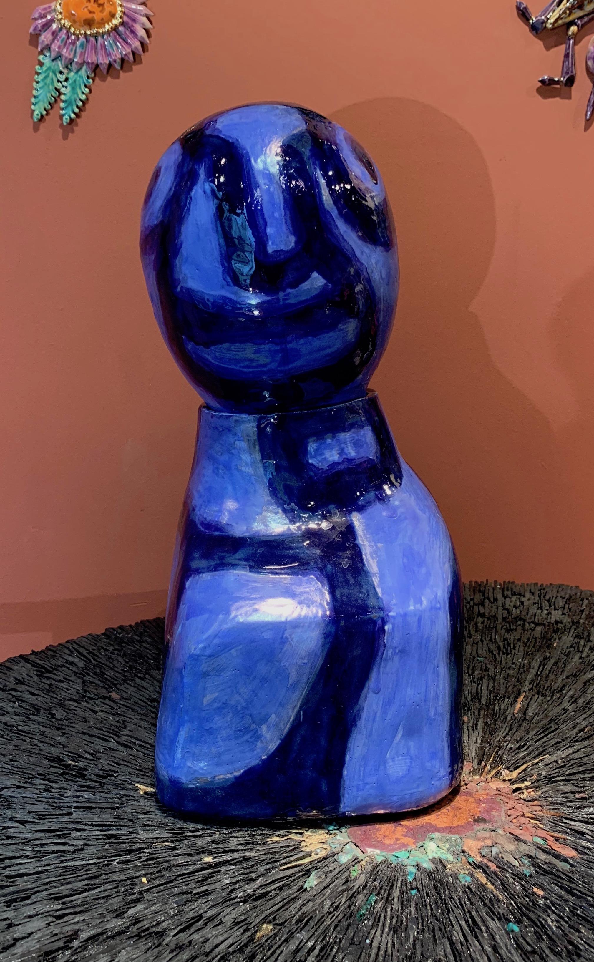 Alice Gavalet, Paris, 21st Century, Unique Blue Ceramic Bust Pot 2