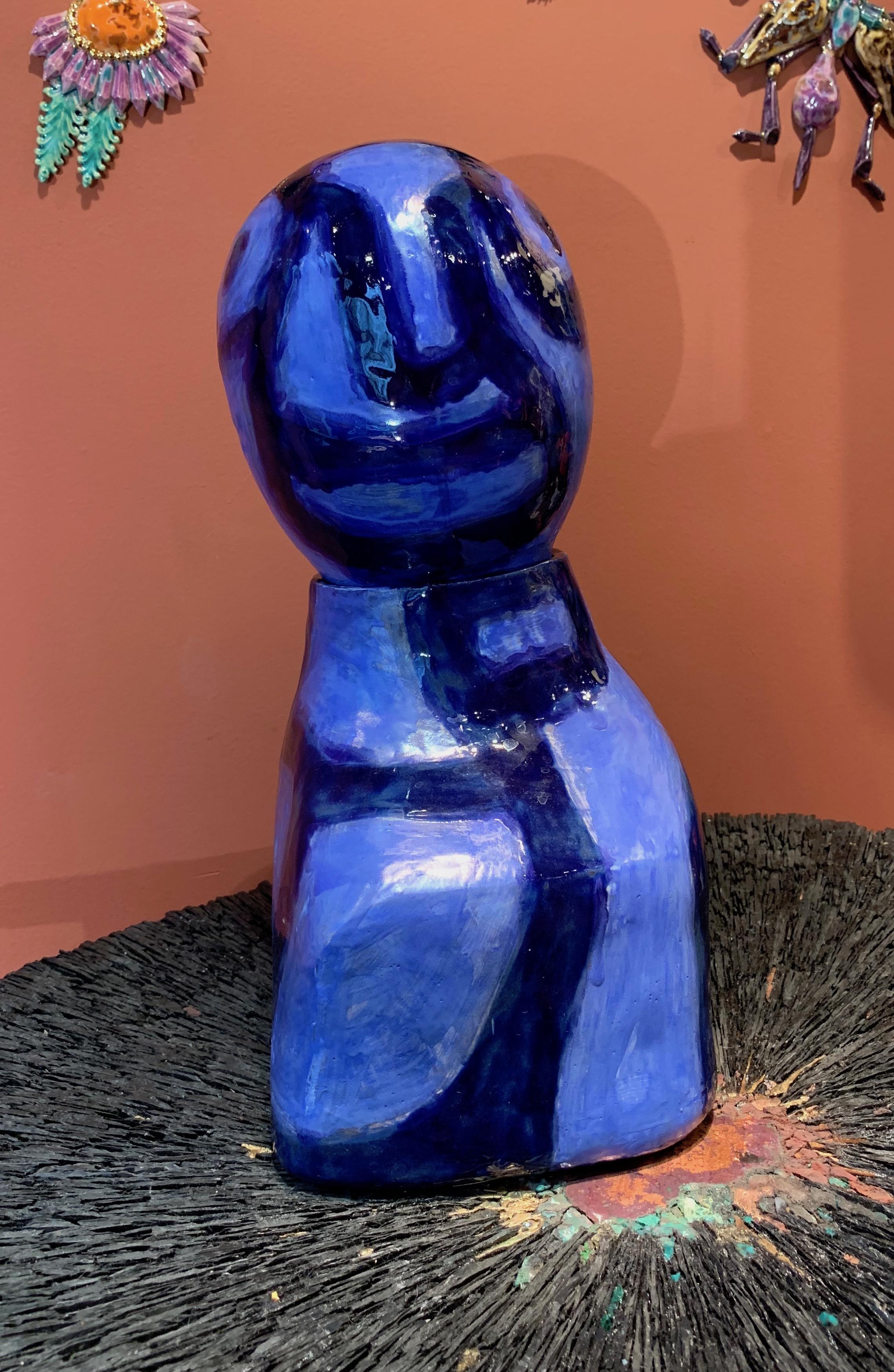 Alice Gavalet, Paris, 21st Century, Unique Blue Ceramic Bust Pot 3
