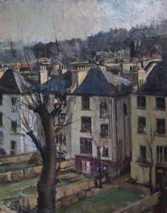 Jardins de derrière   Peinture à l'huile originale du 20ème siècle - Paysage urbain - Art britannique