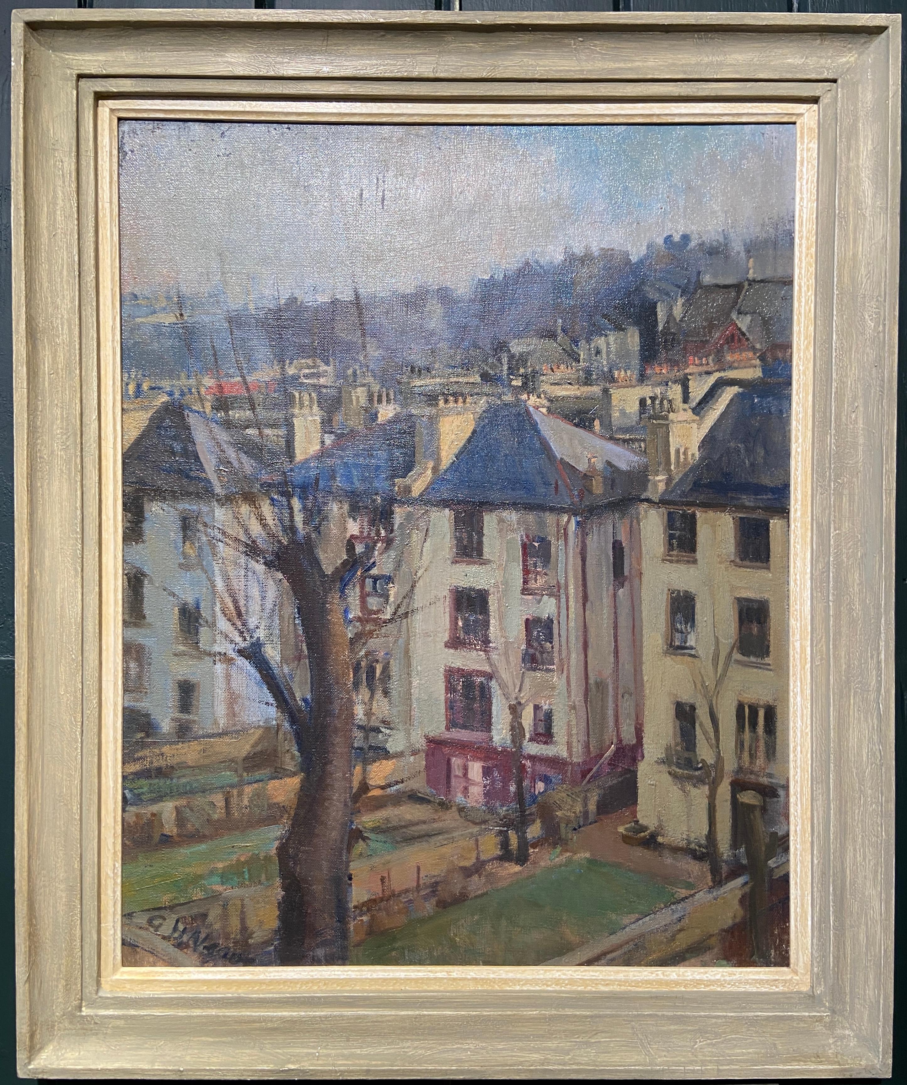 Backgardens, Oil on canvas, 20th century painting, Contemporary style frame - Painting by Alice Headley Neave