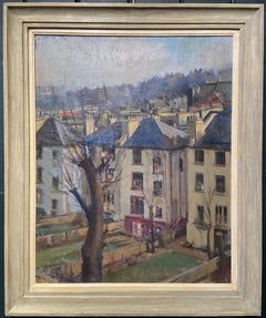 Backgardens, Oil on canvas, 20th century painting, Contemporary style frame
