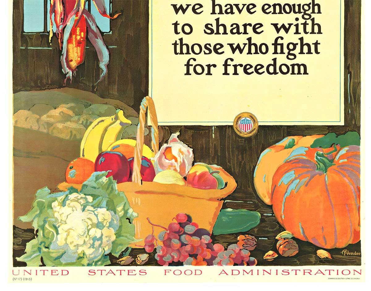 Mangia meno. Condividi con chi combatte un poster d'epoca del 1918, con supporto in lino - Interior Print Beige di Alice Hendee