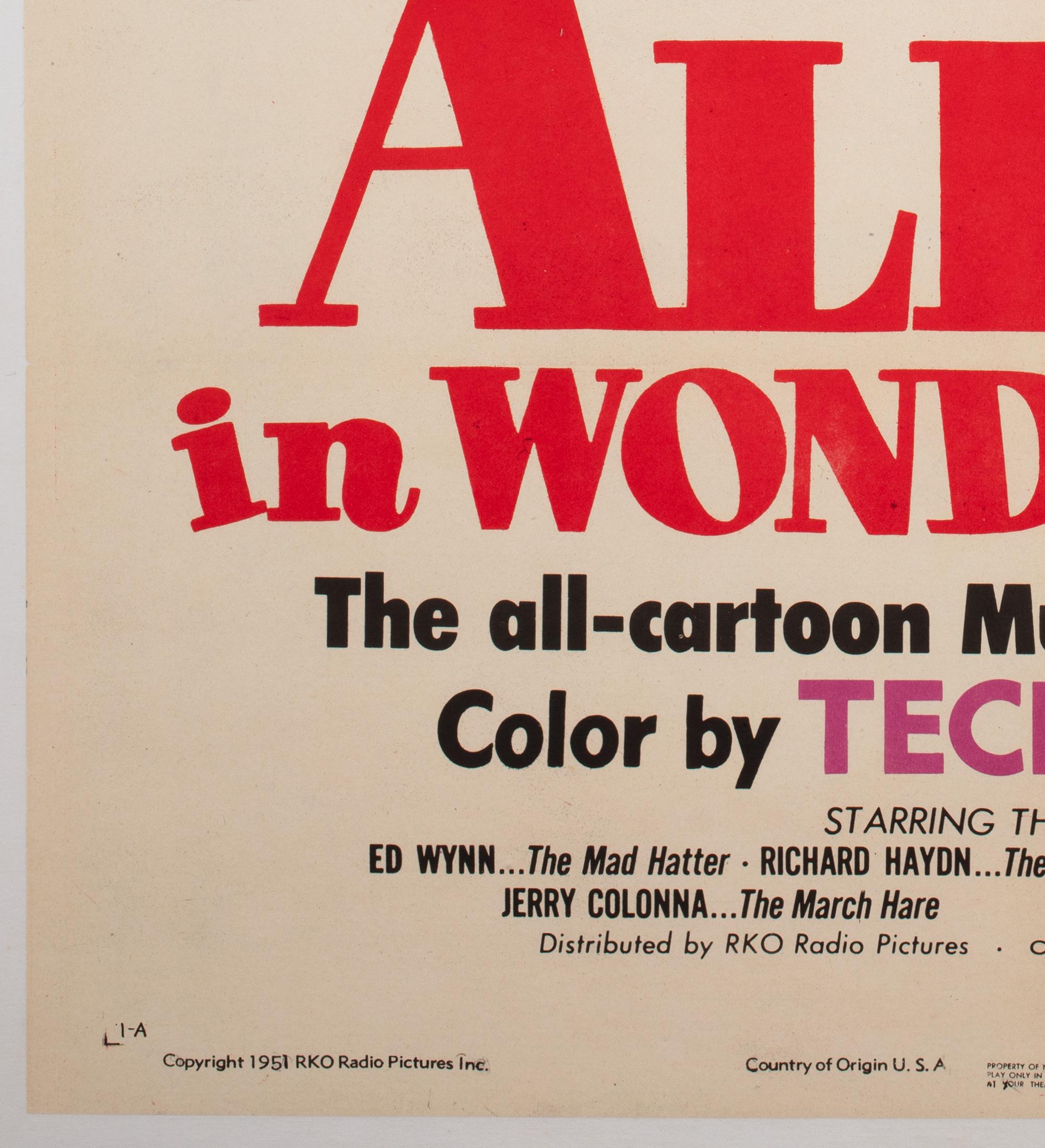 Alice in Wonderland 1951 US 1 Sheet Film Poster, Disney In Good Condition In Bath, Somerset