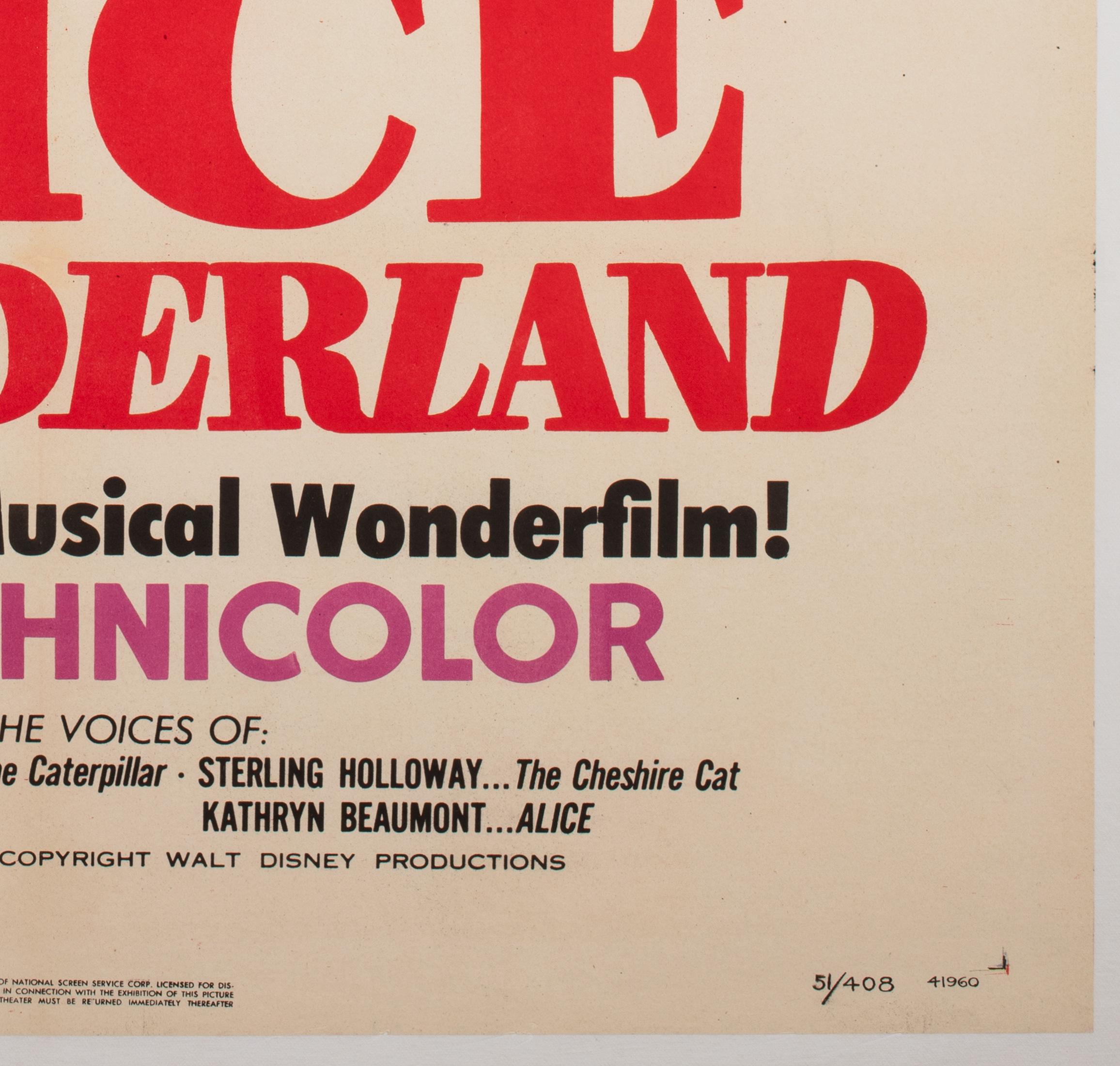 20th Century Alice in Wonderland 1951 US 1 Sheet Film Poster, Disney
