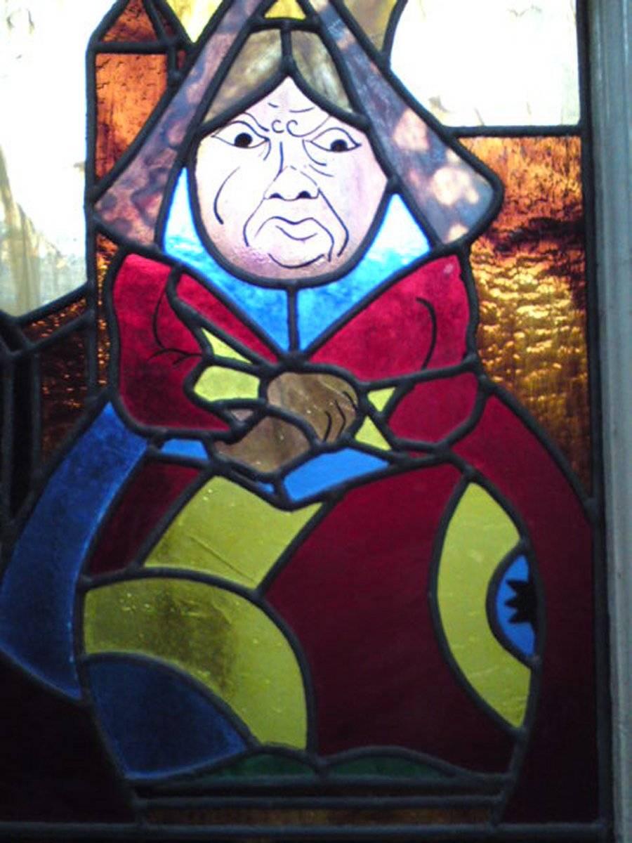 Stained Glass Alice in Wonderland, A Five Piece Suite of Stained and Leaded Glass Doors. For Sale