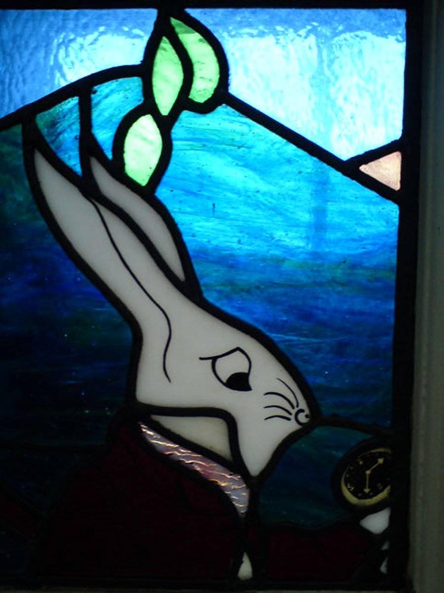 Alice in Wonderland, A Five Piece Suite of Stained and Leaded Glass Doors. For Sale 5