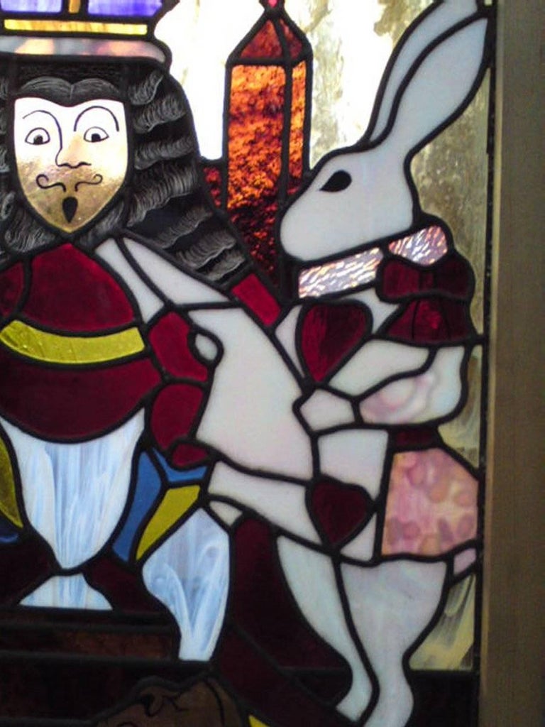 Hand-Crafted Alice in Wonderland, A Five Piece Suite of Stained and Leaded Glass Doors. For Sale