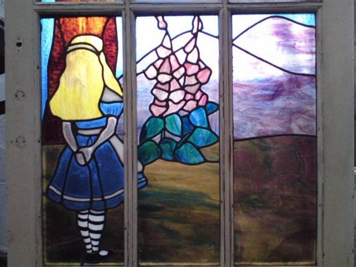 English Alice in Wonderland, A Five Piece Suite of Stained and Leaded Glass Doors. For Sale