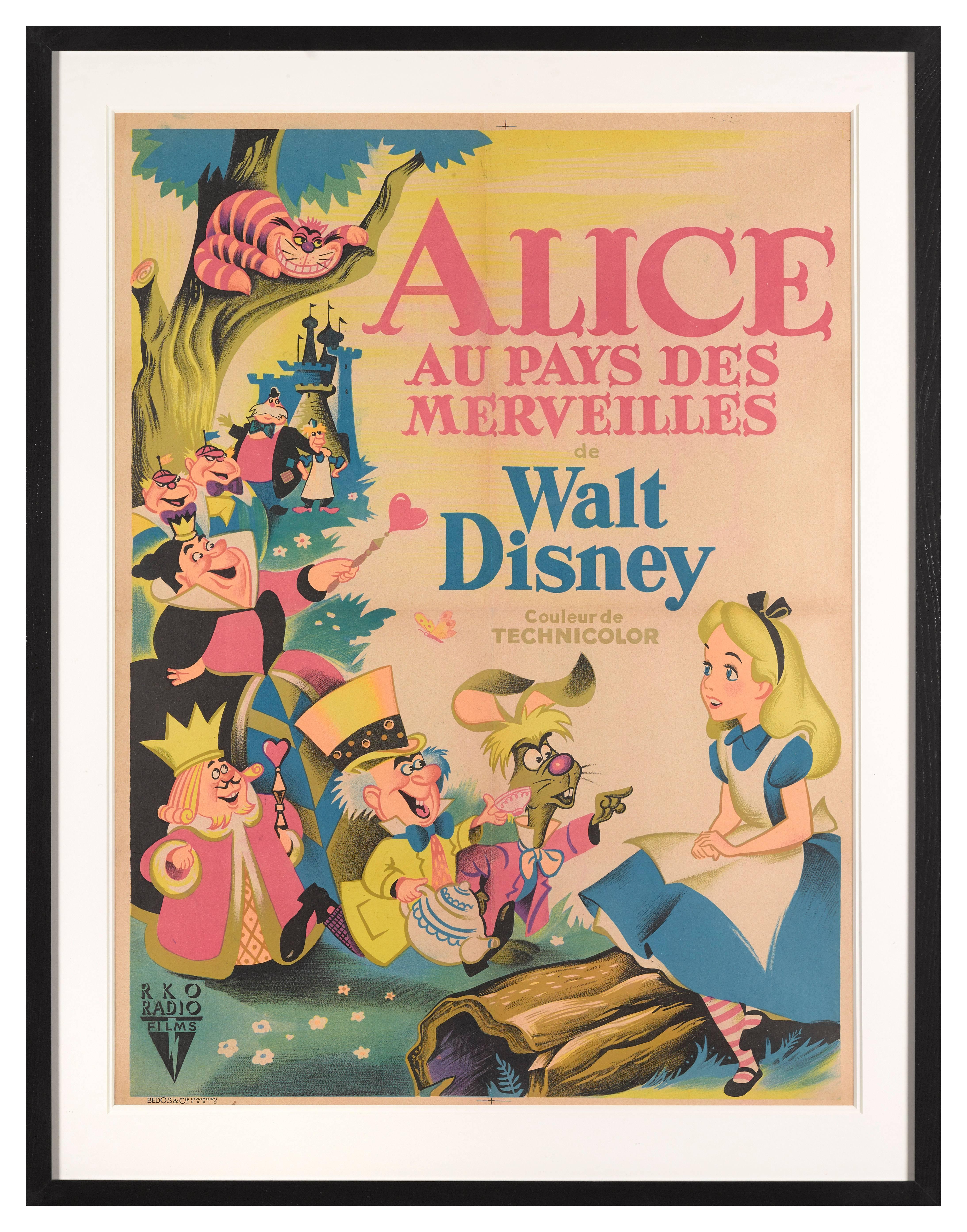 Original French film poster, for Walt Disney's Classic 1951 animation.
This is only the second time the gallery has ever seen this wonderful French poster designed by Boris Grinsson (1907-1999)
Grinsson is one of the most celebrated French poster