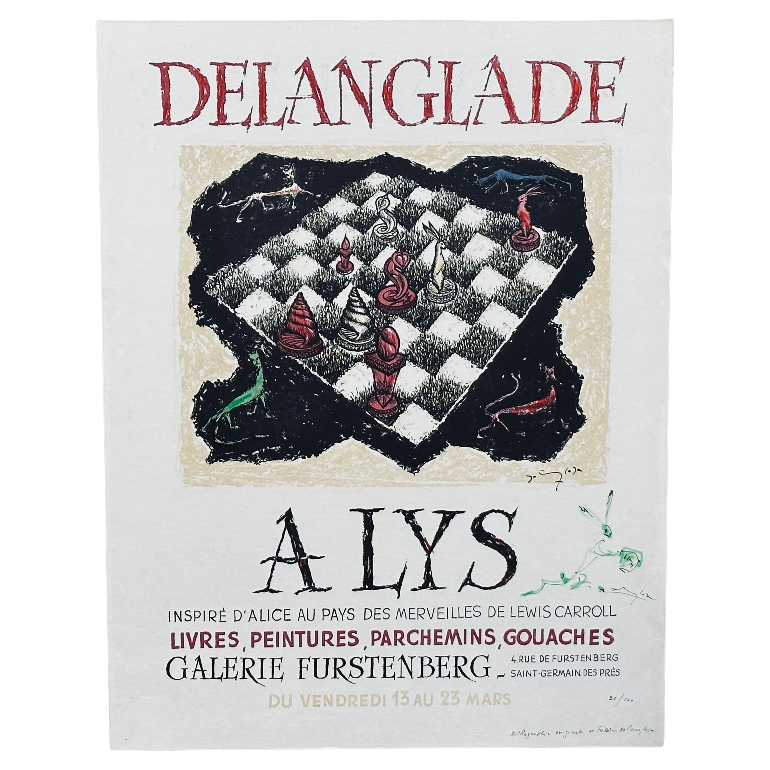 Alice In Wonderland Alys Signed Lithograph by Frédéric Delanglade (1907-1970)  For Sale