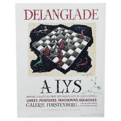 Vintage Alice In Wonderland Alys Signed Lithograph by Frédéric Delanglade (1907-1970) 