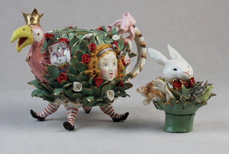 Italian Alice in Wonderland Teapot, Handmade in Italy, Luxury Handcrafted Design 2021 For Sale
