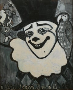 Vintage Pierrot et Perroquet Clown Original Oil Figurative