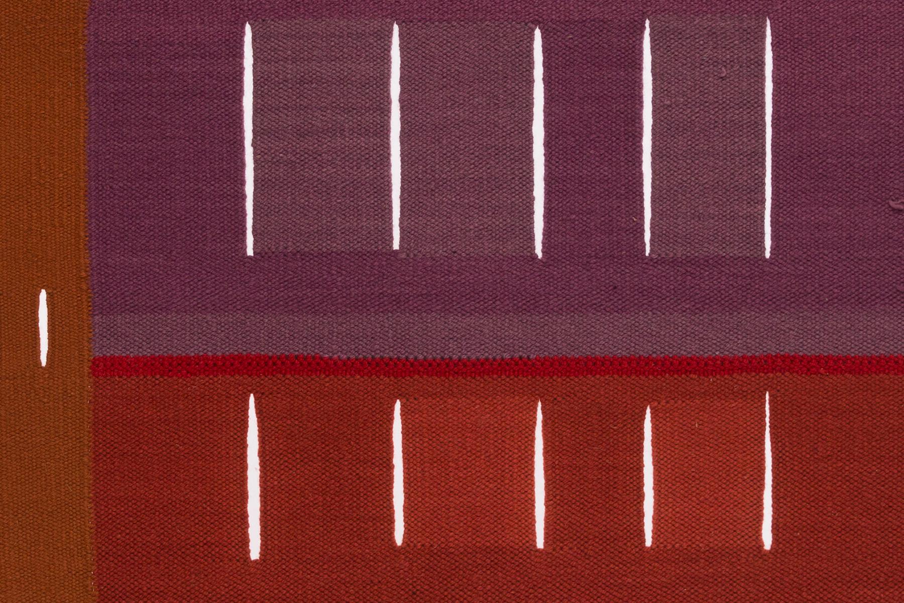 This remarkable woven wool tapestry in rusty orange, red and violet is by Alice Kagawa Parrott (1929-2009), a Japanese American fiber artist hailing from Santa Fe, New Mexico. Parrott established a reputation as one of the U.S.'s most important