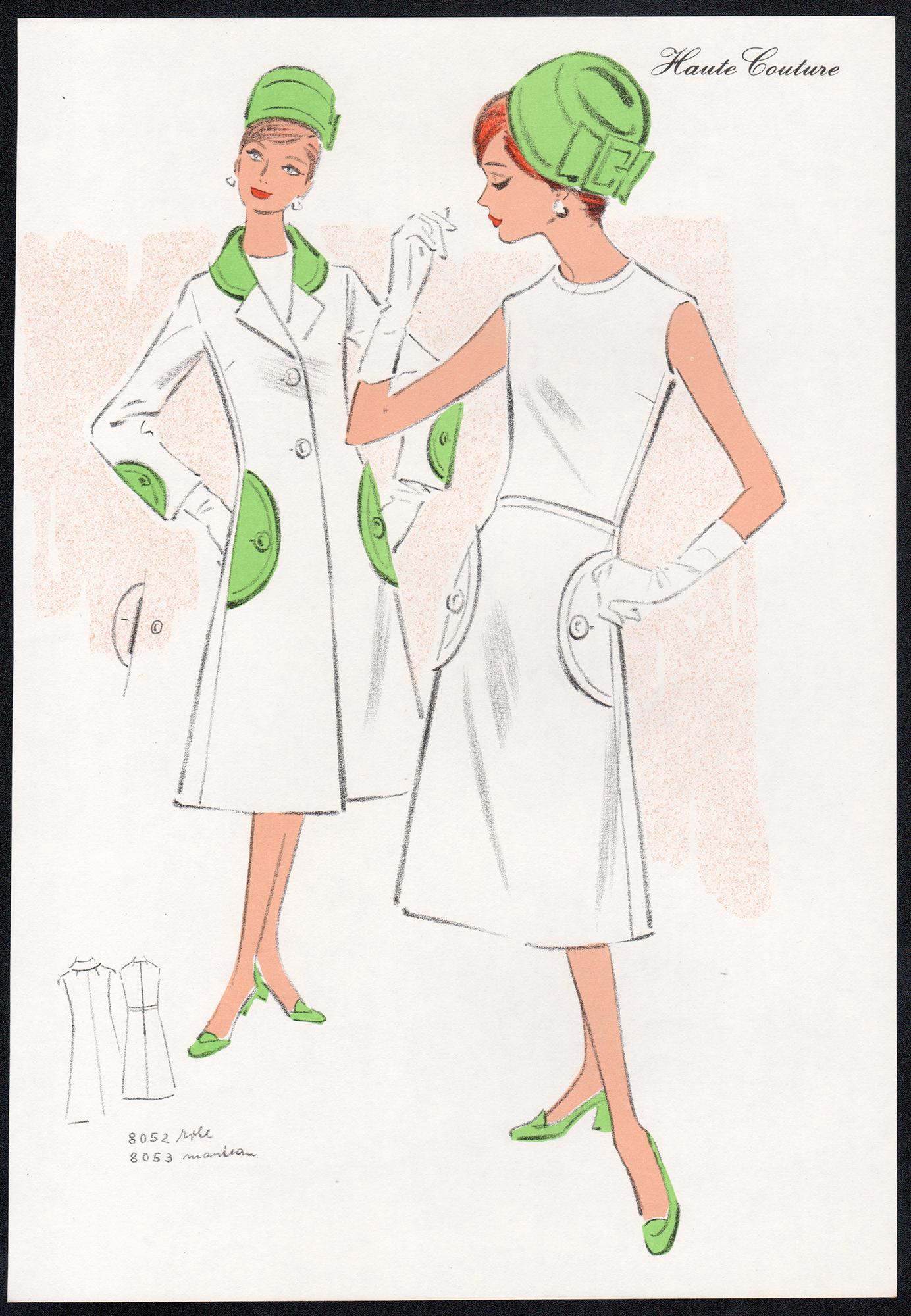 French Mid-Century 1970s Fashion Design Vintage Lithograph Print For Sale 1
