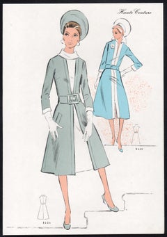 French Mid-Century 1970s Fashion Design Vintage Lithograph Print