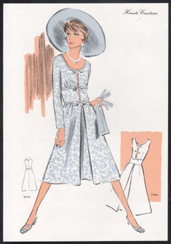 French Mid-Century 1970s Fashion Design Vintage Lithograph Print