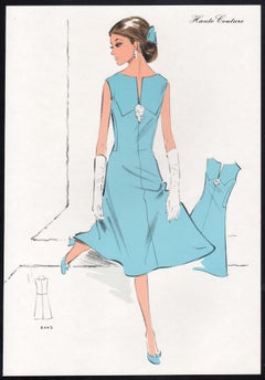 Französische Lithographie-Druck, Mid-Century 1970er Jahre Modedesign, Vintage