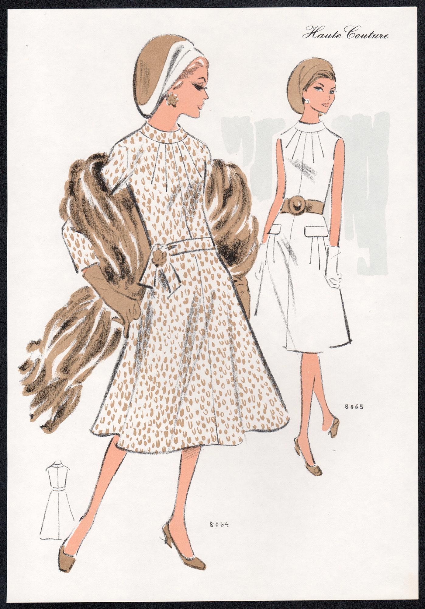 French Mid-Century 1970s Fashion Design Vintage Lithograph Print For Sale 1