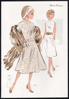 French Mid-Century 1970s Fashion Design Vintage Lithograph Print