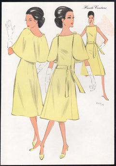 French Mid-Century 1970s Fashion Design Vintage Lithograph Print