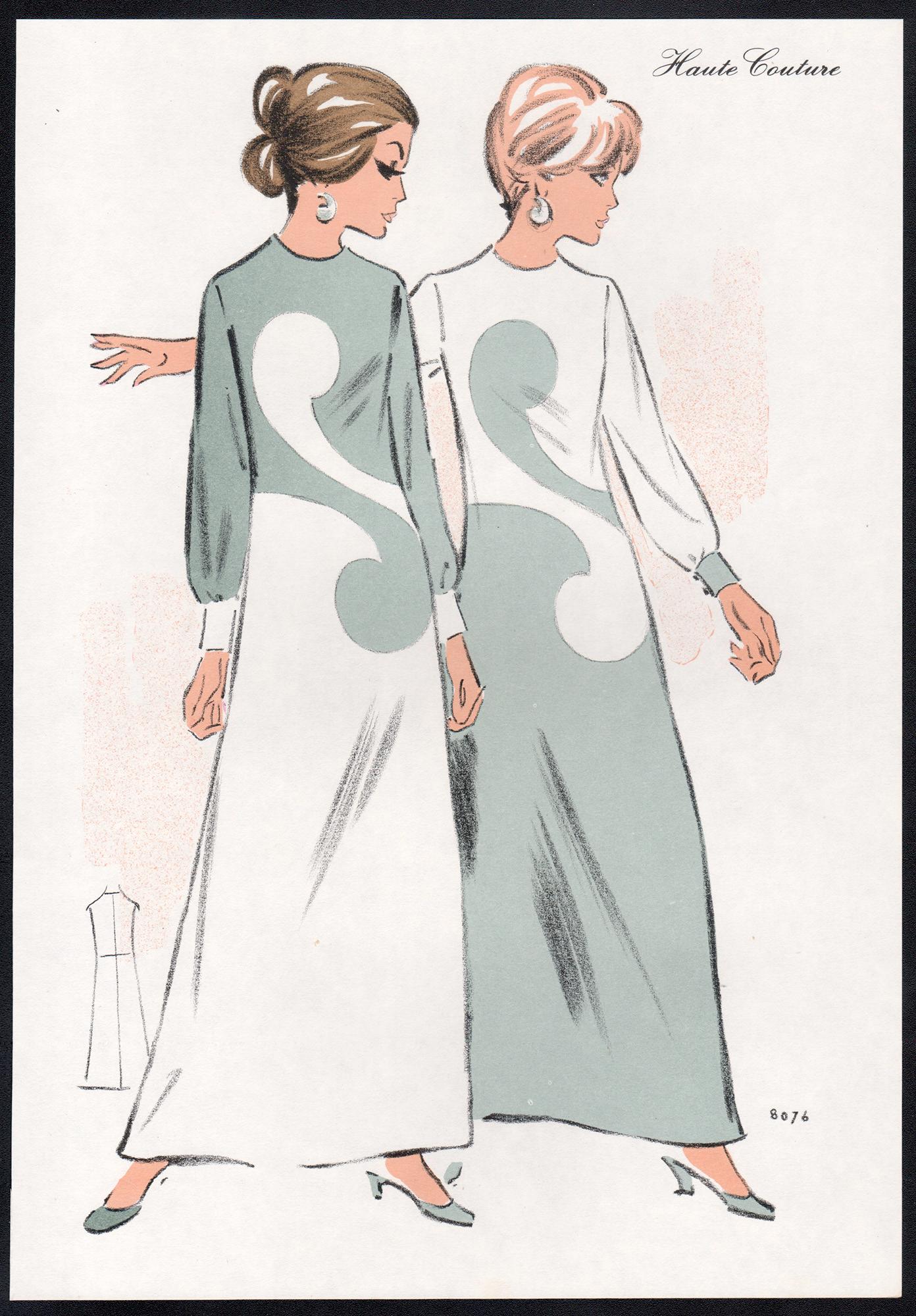 Lithographie française du milieu du siècle 1970 Fashion Design Vintage - Print de Alice Kauffmann