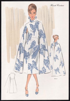 French Mid-Century 1970s Fashion Design Vintage Lithograph Print