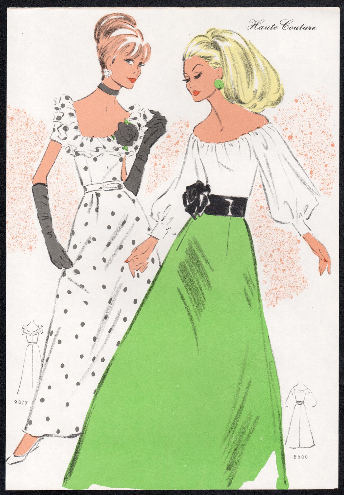 Original colour lithograph of a French fashion design from 'Haute Couture'. Published in a folio of designs for Summer 1971. 

32cm by 22cm (sheet)