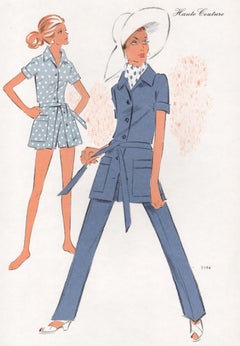Französische Lithographie-Druck, Mid-Century 1970er Jahre Modedesign, Vintage