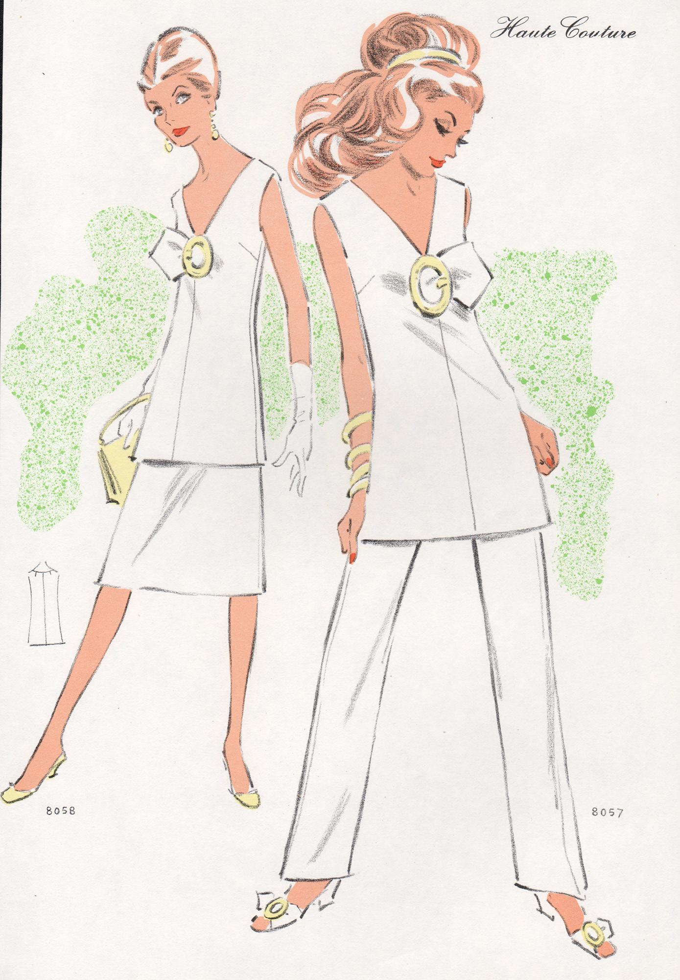 French Mid-Century 1970s Fashion Design Vintage Lithograph Print