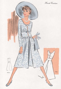 French Mid-Century 1970s Fashion Design Vintage Lithograph Print
