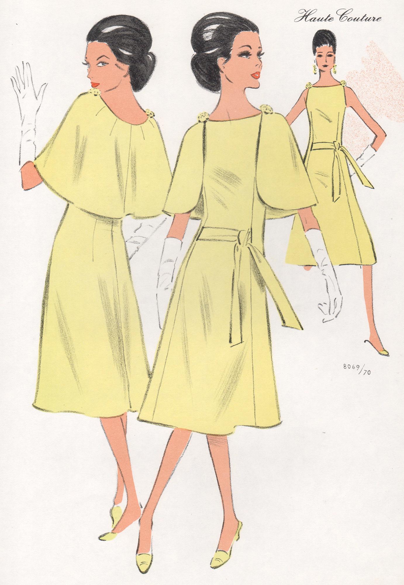 Französische Lithographie-Druck, Mid-Century 1970er Jahre Modedesign, Vintage