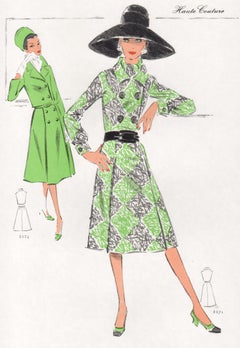 Lithographie française du milieu du siècle 1970 Fashion Design Vintage