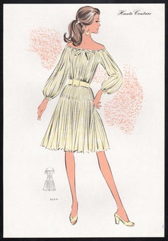 French Mid-Century early 1970s Fashion Design Vintage Lithograph Print